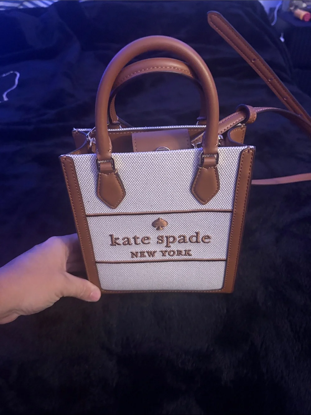 kate spade Cream Canvas and Pink Leather Crossbody Tote
